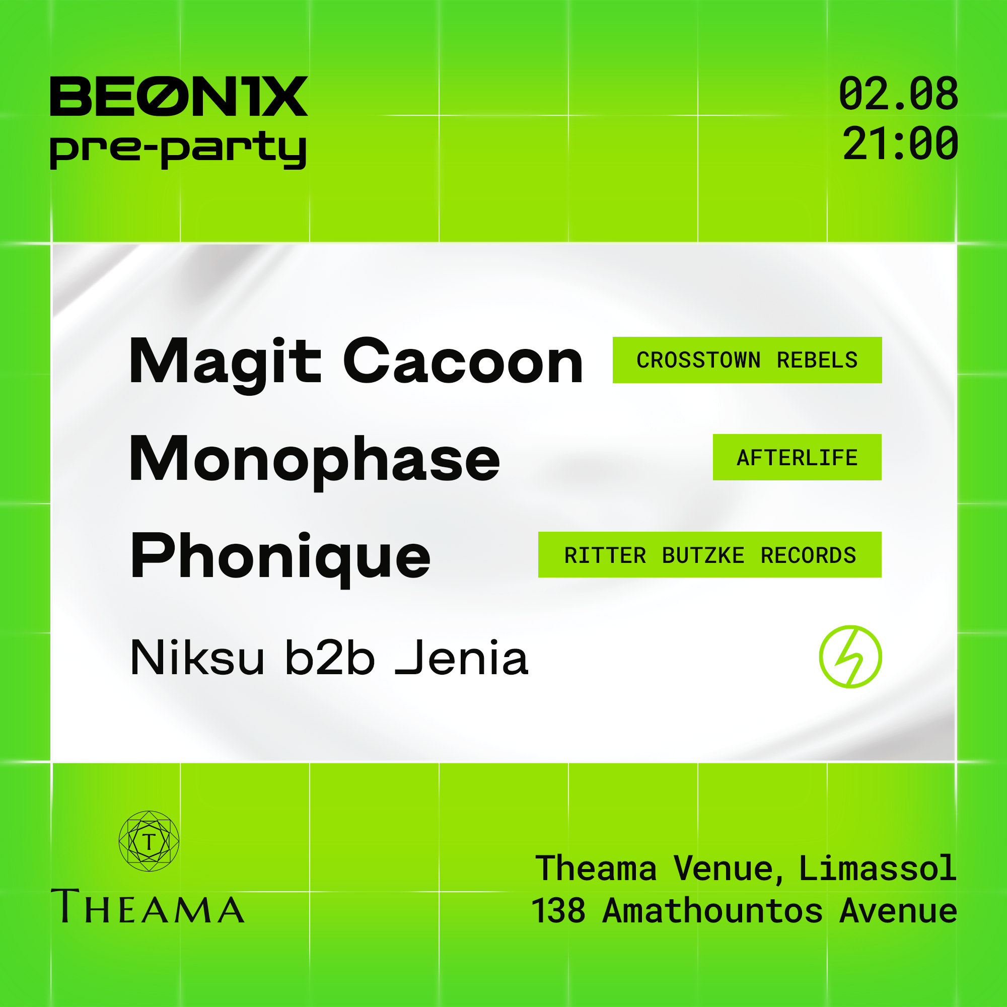 BEONIX Festival Pre-Party με τους Magit Cacoon, Phonique, Monophase